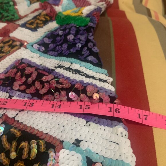 VTG Carina Dress Multicolor Sequin Geometric Sleeveless Mini Sz M Y2K Bodycon - Picture 16 of 16